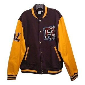 Men's Black and Yellow Varsity Letterman Jacket